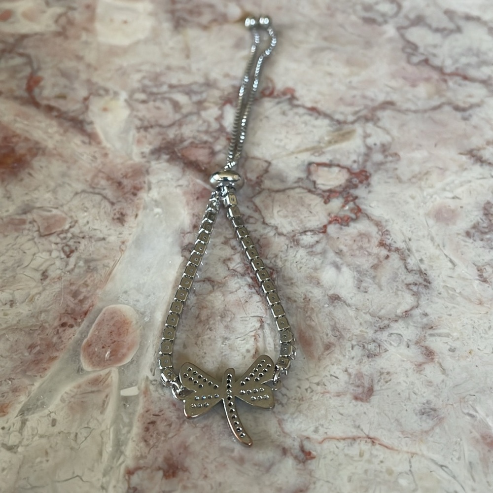 NWT~Woman’s Sterling Silver Diamonique Slide Adjustable Dragonfly Bracelet - Picture 6 of 9